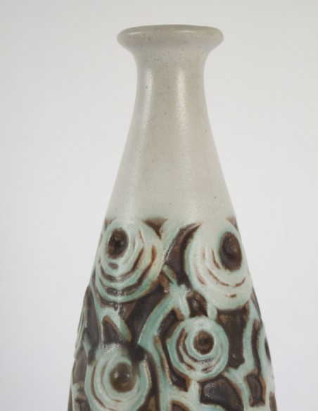 1055-Glazed stoneware bottle vase by Mougin Frères