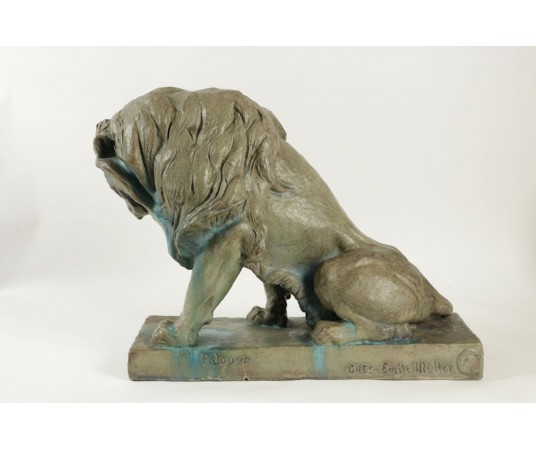 Paul Jouve sculpture of a seated Lion in glazed stoneware