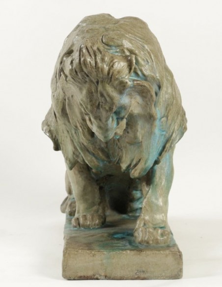 1096-Paul Jouve sculpture of a seated Lion in glazed stoneware