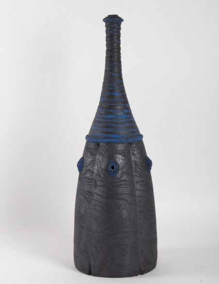 1131-Black ceramic bottle by Emmanuel Peccatte