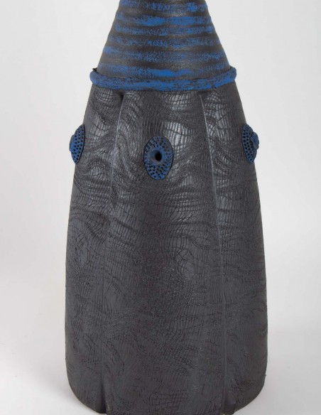 1133-Black ceramic bottle by Emmanuel Peccatte