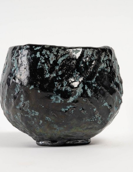 1347-Unique monogrammed raku bowl by Gisèle Buthod - Garçon (1954)