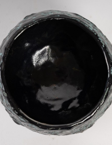 1351-Unique monogrammed raku bowl by Gisèle Buthod - Garçon (1954)