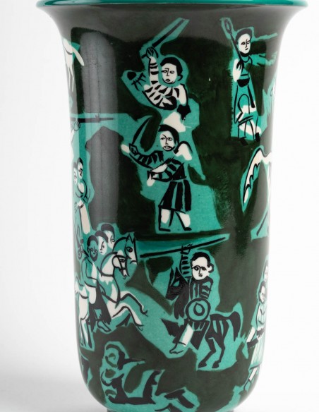 1418-Paire de vases en porcelaine émaillée par Sèvres et Roger Bezombes