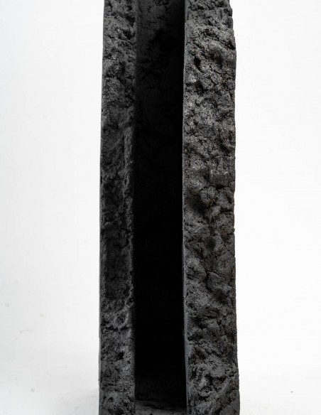1476-Sculpture n° 1 en grès émaillé noir