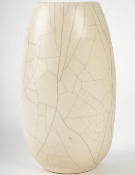 1500-Vase en grès blanc craquelé n° 5 par Marc Uzan