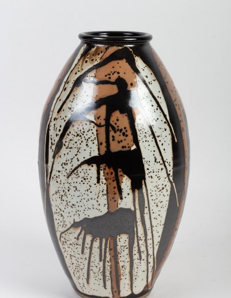 152-Grand vase africaniste en céramique par DANIEL DE MONTMOLLIN