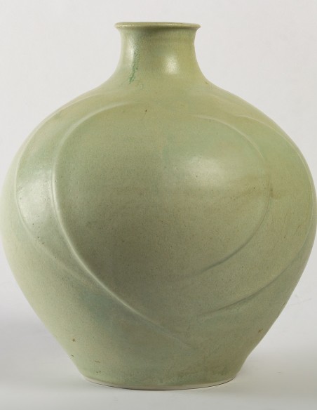 1722-Celadon porcelain bottle by Annie Fourmanoir - current exhibition