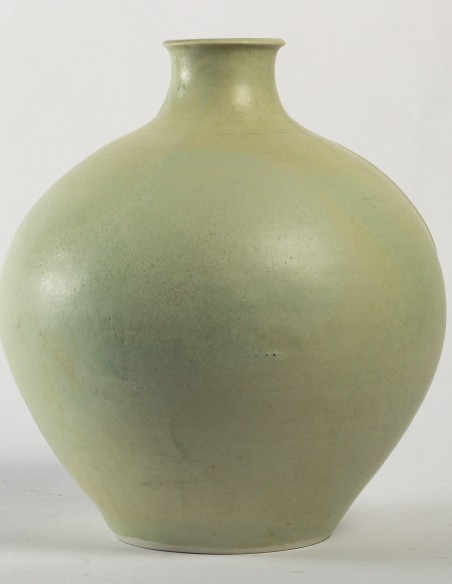 1723-Celadon porcelain bottle by Annie Fourmanoir - current exhibition