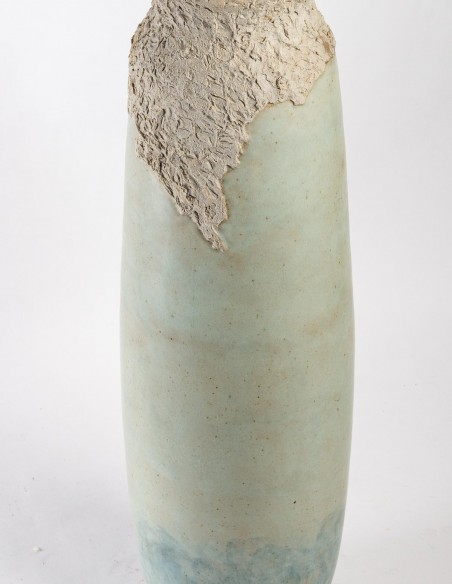 1802-Large celadon vase by Annie Fourmanoir
