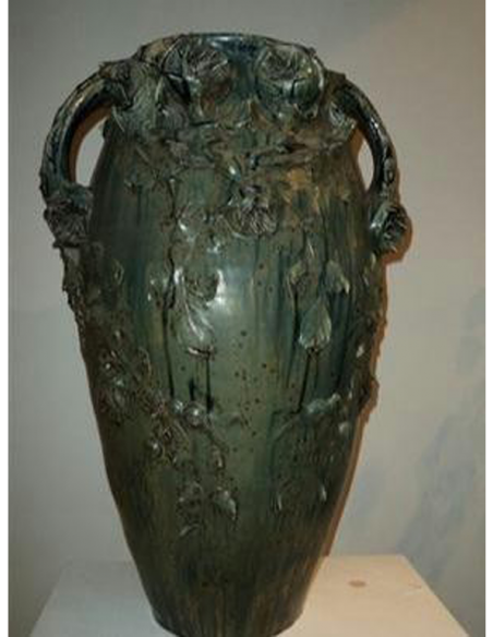 2058-Vase Amphore en grès émaillé signé Lucien Arnaud