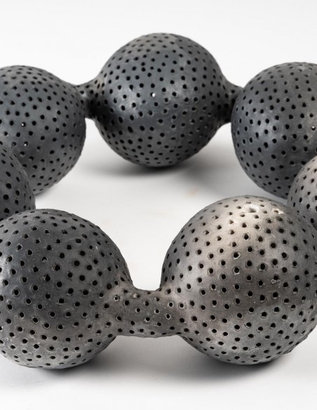 2236-Ceramic sculpture "black pearls with holes" by Daphné Corregan - current exhibition