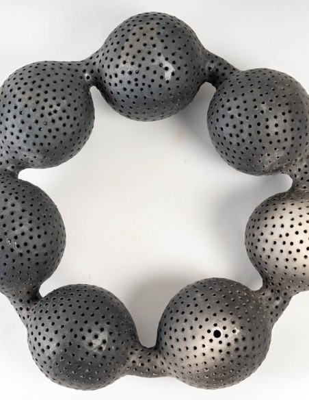 2237-Ceramic sculpture "black pearls with holes" by Daphné Corregan - current exhibition