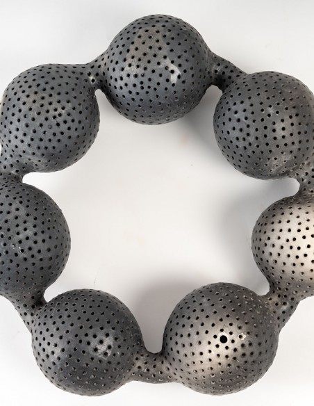 2238-Ceramic sculpture "black pearls with holes" by Daphné Corregan - current exhibition