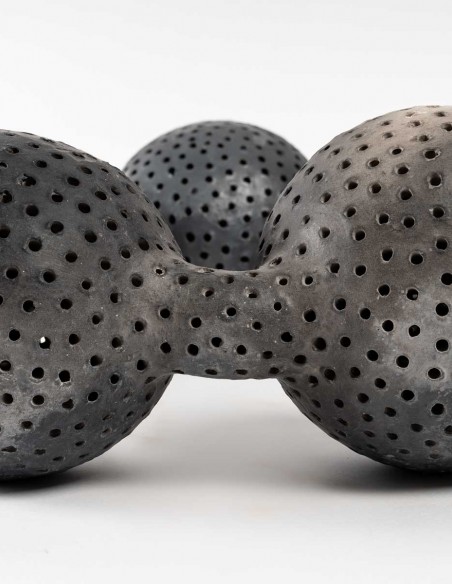2241-Ceramic sculpture "black pearls with holes" by Daphné Corregan - current exhibition