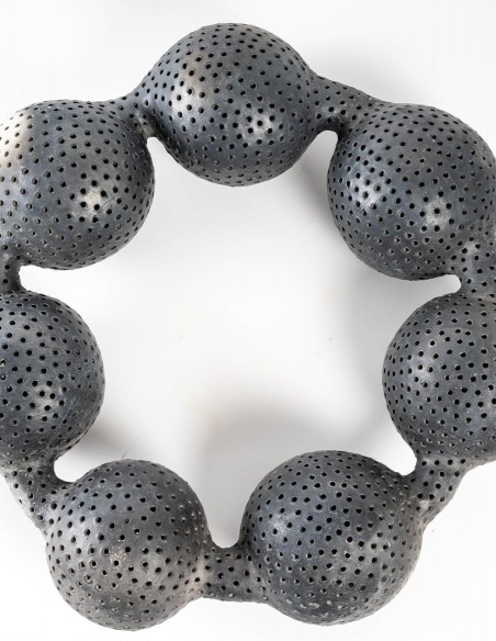 2242-Ceramic sculpture "black pearls with holes" by Daphné Corregan - current exhibition