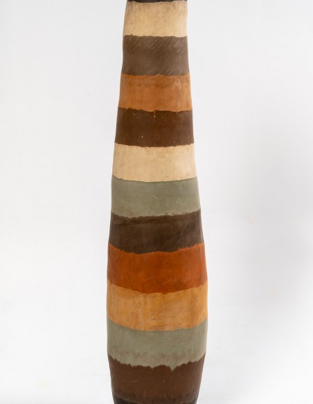 2330-Vase à bandes de terres multicolores par Danielle Lescot - céramique contemporaine
