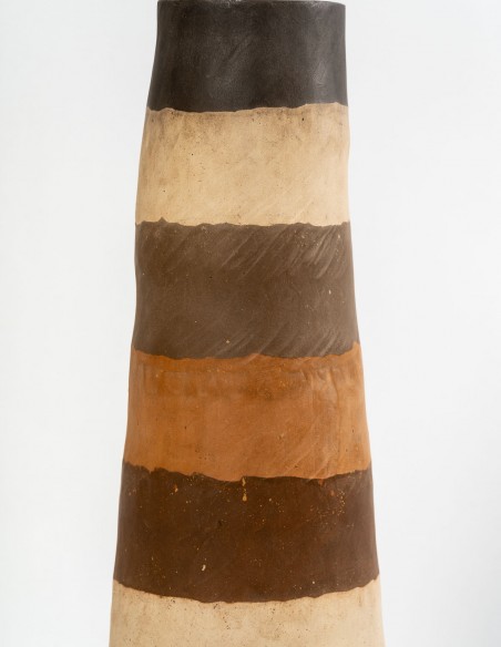 2331-Vase à bandes de terres multicolores par Danielle Lescot - céramique contemporaine