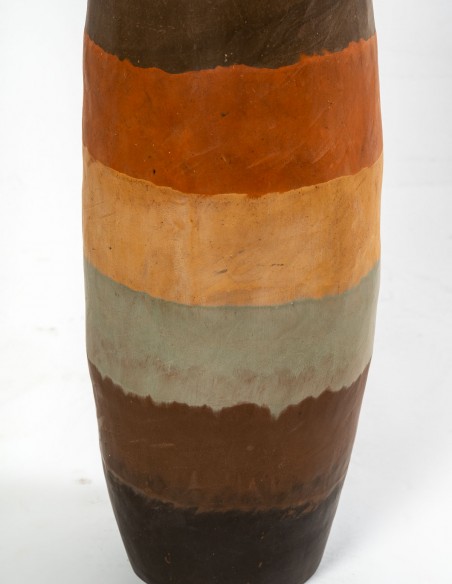 2332-Vase à bandes de terres multicolores par Danielle Lescot - céramique contemporaine
