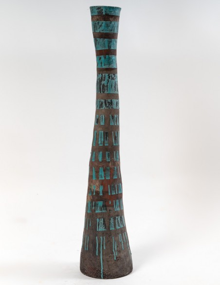 2354-Tour grise et turquoise par Danielle Lescot - céramique contemporaine