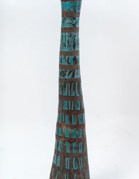 2356-Tour grise et turquoise par Danielle Lescot - céramique contemporaine