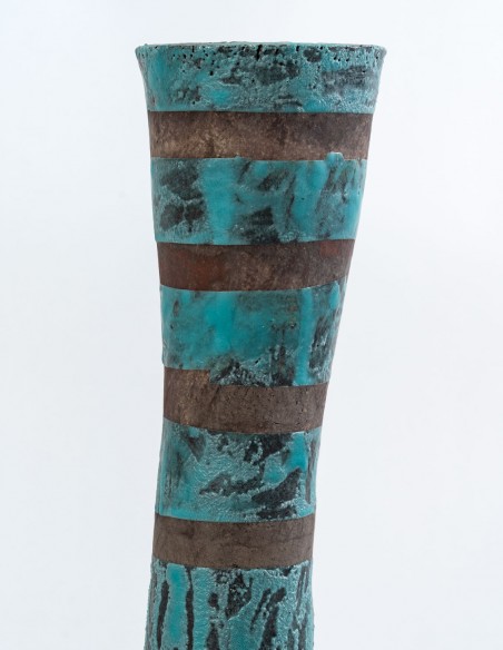 2357-Tour grise et turquoise par Danielle Lescot - céramique contemporaine