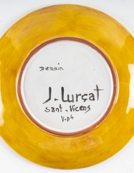 2394-Jean Lurçat : Yellow glazed plate with stylized birds - Galeriepaolalumbroso