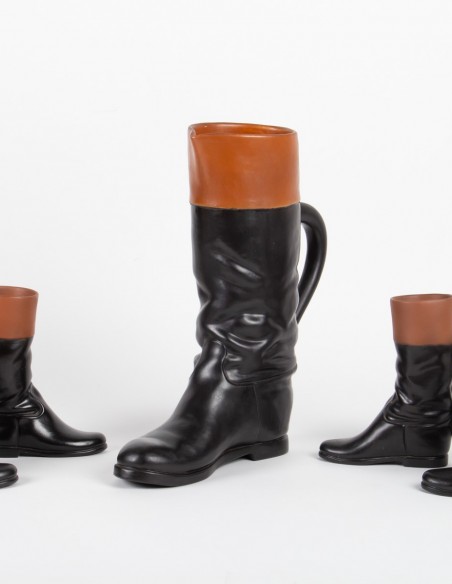 246-Cavalier boots in glazed earthenware by Pol Chambost