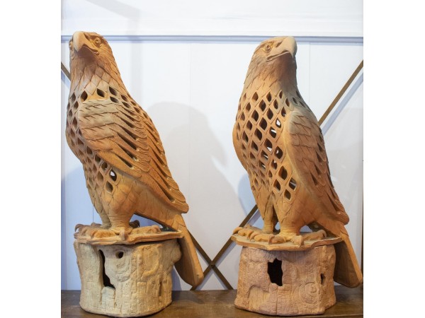50's terracotta sculpture of falcons