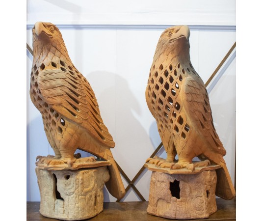 50's terracotta sculpture of falcons
