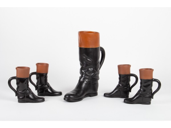 Cavalier boots in glazed earthenware by Pol Chambost