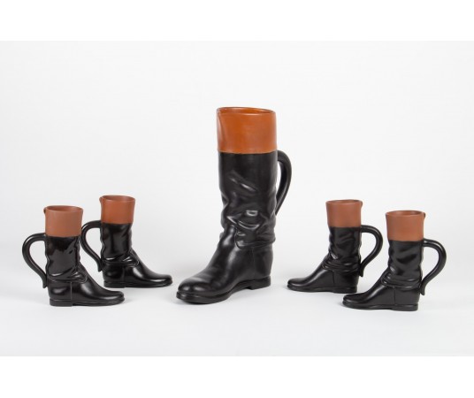 avalier boots in glazed earthenware by Pol Chambost
