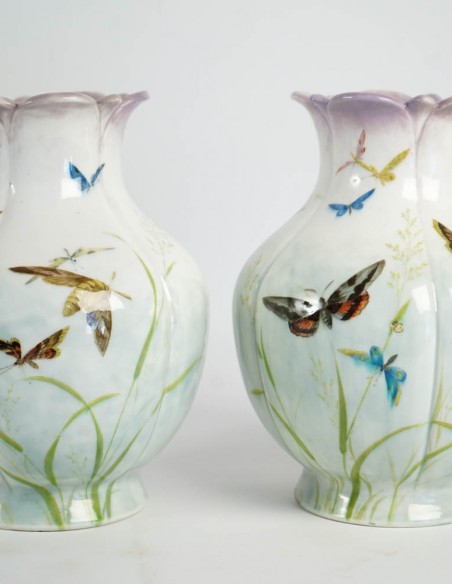 330-Paire de vases en céramique du 19ème siècle par Théodore deck