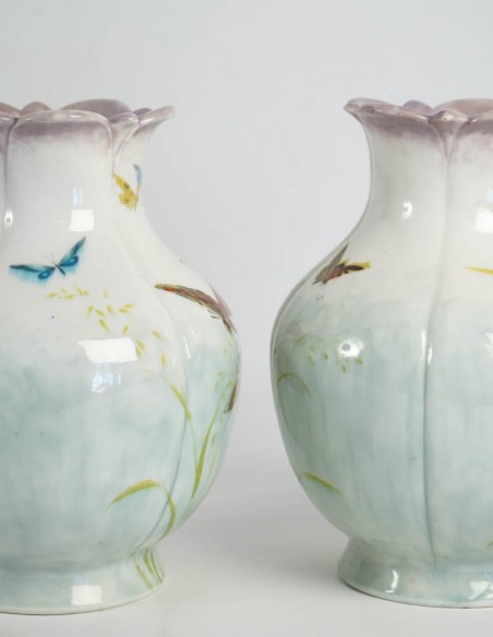 331-Paire de vases en céramique du 19ème siècle par Théodore deck