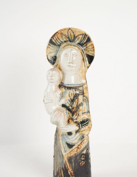 468-Ceramic Sculpture by Jean Derval - Virgin and Child