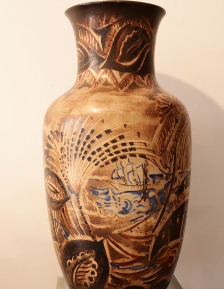 853-Grand vase en faïence à décor Africaniste manufacture de Sèvres