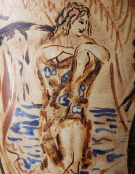 856-Grand vase en faïence à décor Africaniste manufacture de Sèvres