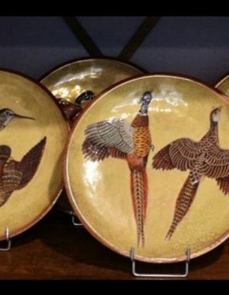 860-Series of 9 ceramic plates by Auguste Heiligenstein