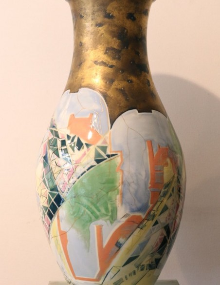 877-Grand vase balustre en porcelaine par Sèvres et Gilles Bouttaz