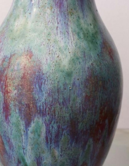 896-Blue flamed stoneware vase by Emile Decoeur
