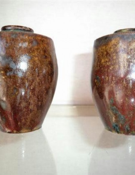 979-Petits Vases en Grès Emaillé Bleu du 20ème siècle